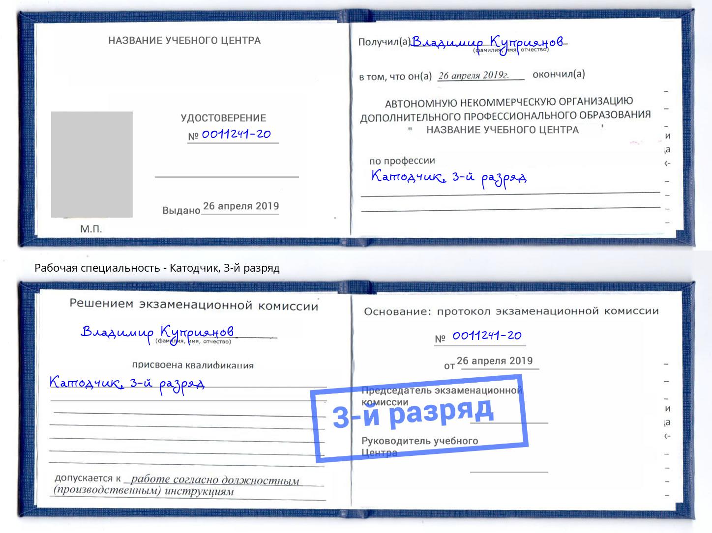 корочка 3-й разряд Катодчик Зеленогорск