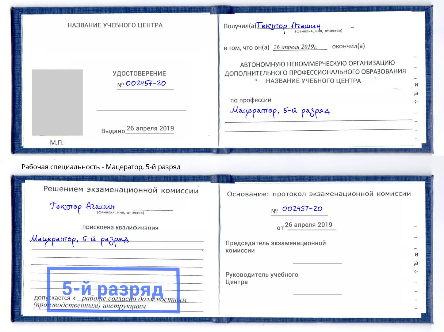 корочка 5-й разряд Мацератор Зеленогорск