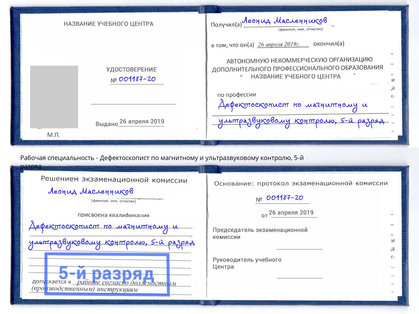 корочка 5-й разряд Дефектоскопист по магнитному и ультразвуковому контролю Зеленогорск