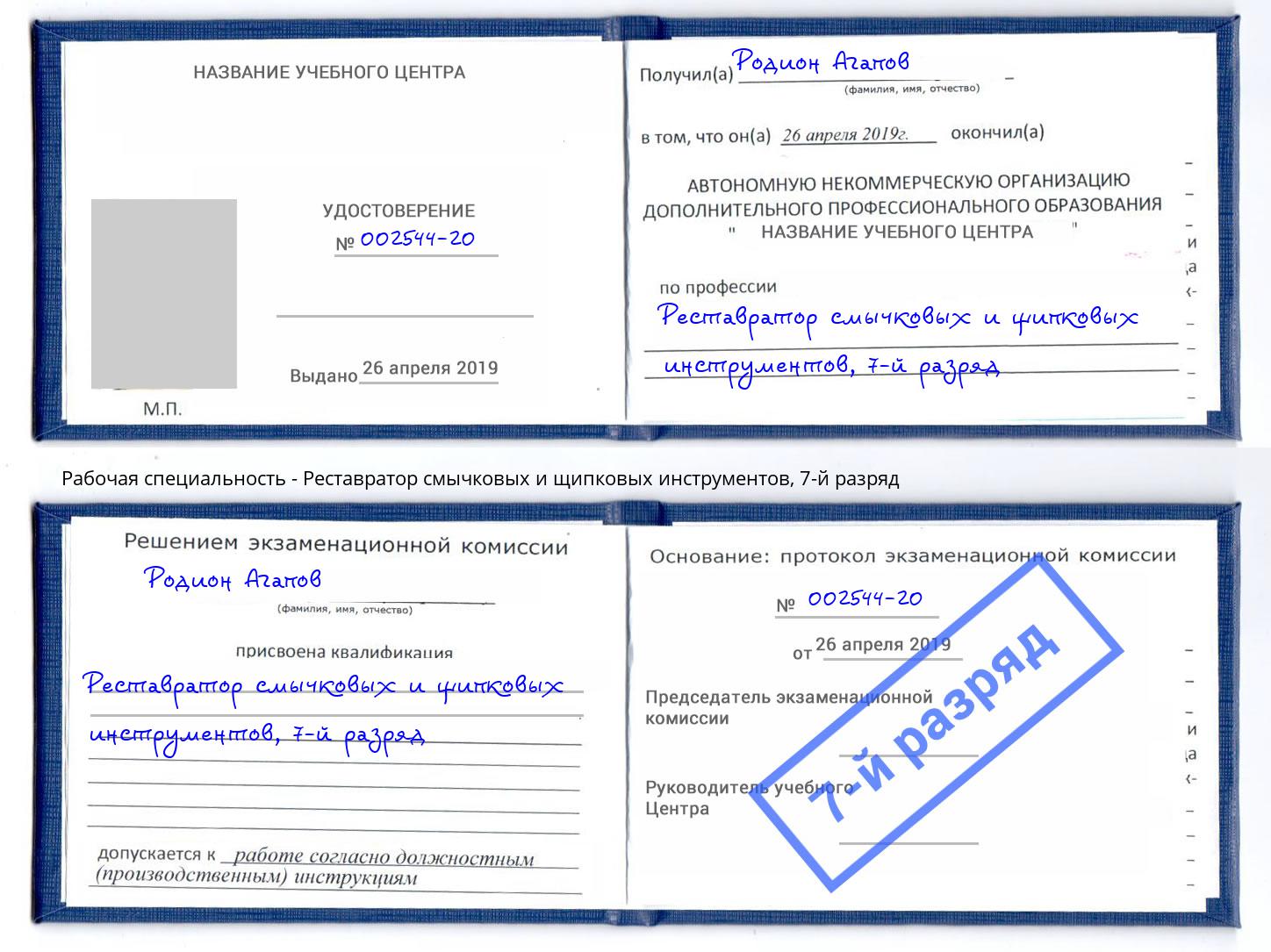 корочка 7-й разряд Реставратор смычковых и щипковых инструментов Зеленогорск