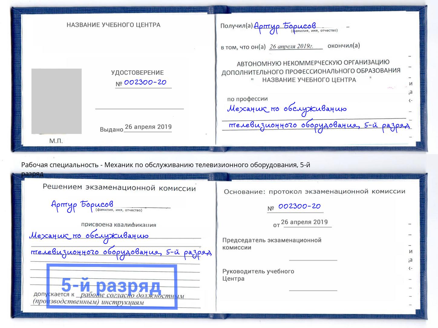 корочка 5-й разряд Механик по обслуживанию телевизионного оборудования Зеленогорск