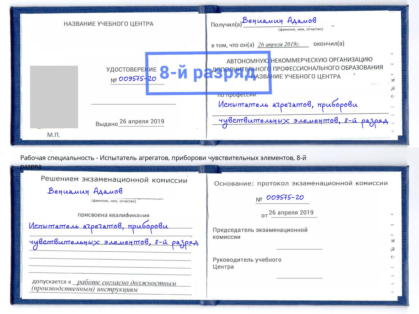корочка 8-й разряд Испытатель агрегатов, приборови чувствительных элементов Зеленогорск